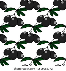 Cute seamless pattern.Olives on a beautiful background with the inscription. Vegetarian elements for your design. A series of food and drink and culinary ingredients. Vector illustration