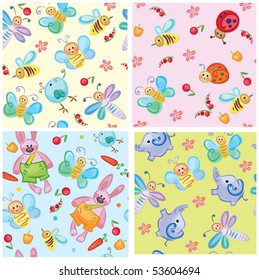 Cute   seamless patterns of animals and insects for your design.