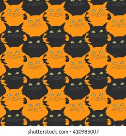 Cute seamless patterns with black and orange cats