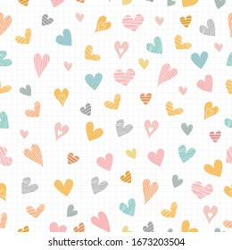 Cute seamless patterns for children. Heart background and with a square pattern Design ideas used for printing, wedding cards, gift wrap, baby clothes, textile, vector illustration.