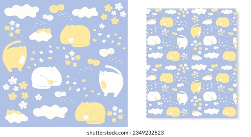 Cute seamless patterns, hand-drawn style used for fabric, textile, print, background and decorative wallpaper