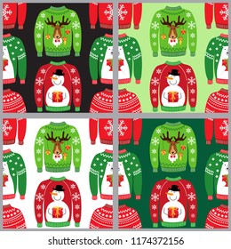 Cute seamless patterns for Ugly Sweater Christmas Party for your decoration