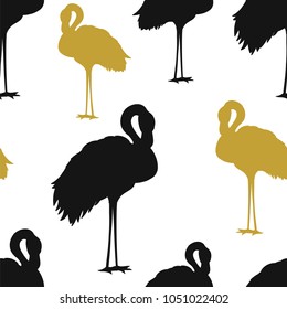 Cute Seamless Pink Flamingos pattern. Cartoon bird vector illustration. Summer trendy pattern design. Fabric, printing, paper.