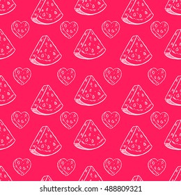 cute seamless pink pattern with slices of watermelon. hand-drawn illustration