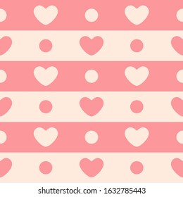 A cute seamless pink-white pattern that includes hearts and dots. It can be used as a pattern of a package or a gift for Saint Valentine's day, wedding and other occasions.