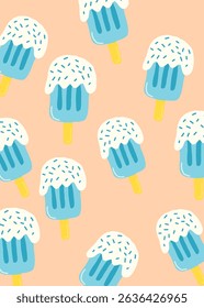 Padrão de picolé sem emenda bonito com cobertura branca no fundo pastel. Perfeito para design e embalagem com tema de verão