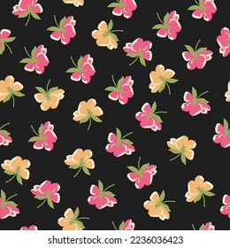 Geruchlos, nahtlos, bedruckt, blumengeschmückt, gesprächig, Muster, bunte Doodle-Blumen, handgezeichnet