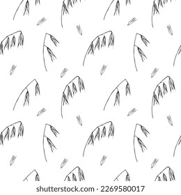 Cute seamless repeating pattern with ears of oats on a white background. Floral ornament with an ear of oats, floral motif.Ornament in a minimalist style.Drawn by hand.Vector