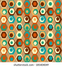 Cute seamless retro pattern of hexagons. 