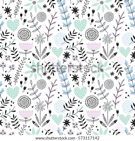 Cute seamless romantic vector floral pattern