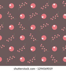 Cute seamless Scandinavian pattern with red holly berries. Pastel colours, dark red background, flat style vector illustration.