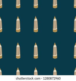Cute seamless Scandinavian pattern with yellow pencils. Dark blue background. Flat cartoon style vector illustration.