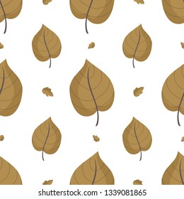 Cute seamless Scandinavian pattern with yellow linden leaves. White background. Cartoon style illustration. Vector.