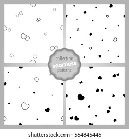 Cute seamless SET of patterns with dynamic hearts and contours. Monochrome. Love, romantic and Valentine's Day background. Wrapping paper also. 
Easy and convenient to edit.