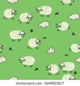 Lindo Vector de doodle de oveja sin costura 