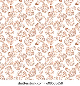 cute seamless of sketch brown shiitake. hand drawn illustration