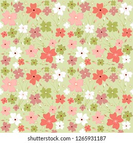 cute seamless spring floral pattern green tone background vector illustration  
