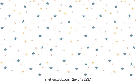 Cute seamless star pattern with blue, yellow, and pink stars on white background. Perfect for kids design, baby shower invitations, nursery wall art, wrapping paper, and digital scrapbooking projects.