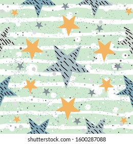 Cute Seamless Star Pattern. Great for backgrounds, backdrops, cars, postcards, invitations, headers, brochures, posters,wall art, flyer, etc. Vector Illustration.