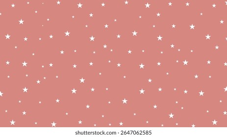 Cute seamless star pattern on dusty pink background. Perfect for nursery design, baby shower, kids fabric, wrapping paper, or scrapbooking. Soft pastel aesthetic with minimalist celestial theme.