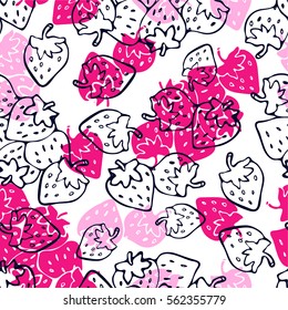 Cute Seamless strawberry pattern on colors background. 