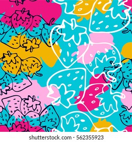 Cute Seamless strawberry pattern on colors background. 