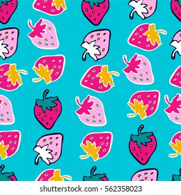 Cute Seamless strawberry pattern on colors background.