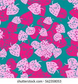 Cute Seamless strawberry pattern on colors background.