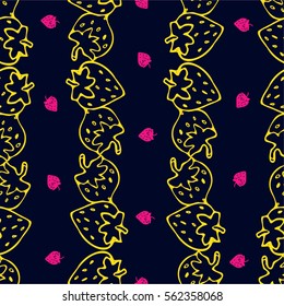 Cute Seamless strawberry pattern on colors background.
