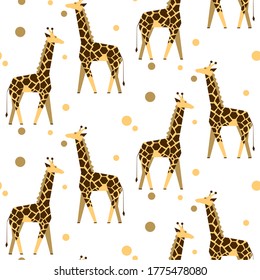 Cute seamless summer pattern with giraffe. Childish vector with lovely animal in cartoon style. Background for textile, wrapping.
