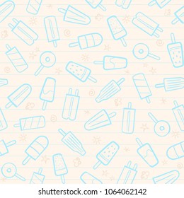 Cute seamless summer pattern with variety fruit ice cream background hand-drawn illustration seamless pattern background vector format