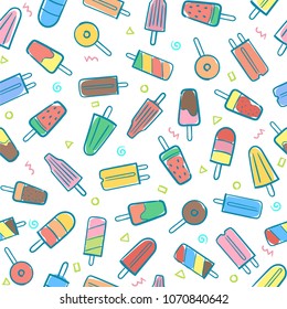 Cute seamless summer pattern with variety fruit ice cream background hand-drawn illustration seamless pattern background vector format