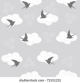 Cute seamless swallow and cloud pattern