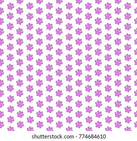 Cute seamless template with pink animal paw prints pattern on white background. Vector illustration, banner, poster, wallpaper.