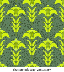 cute seamless texture with flowers and leaves of lilies in shades of green