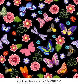 Cute seamless texture with flying insects