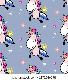 Cute seamless texture for kids. Vector illustration with pony and stars. Design for T-shirt, textile and prints.