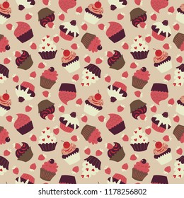 Cute seamless texture with a lots of cupcakes