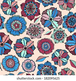 Cute seamless texture with perfect flowers. Cute hand drawn floral botanical background. Vector file organized in groups for easy editing. 