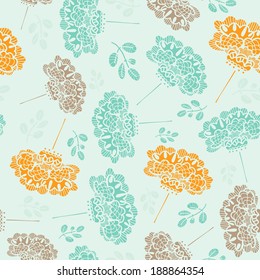Cute seamless texture with perfect flowers. Cute hand drawn floral botanical background. Vector file organized in groups for easy editing. 