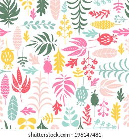 Cute seamless texture with perfect flowers. Cute hand drawn floral botanical background. Vector file organized in groups for easy editing. 