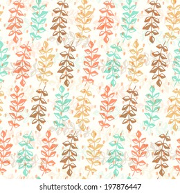 Cute seamless texture with perfect natural leaves and flowers. Hand drawn botanical background. Use this pattern for wedding invitations, wrapping or as a background on your website. 