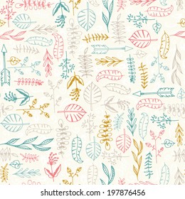 Cute seamless texture with perfect natural leaves. Hand drawn botanical background. Use this pattern for wedding invitations, wrapping or as a background on your website.