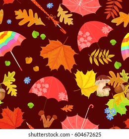 cute seamless texture with umbrellas and forest elements