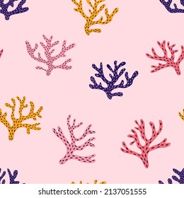 Cute seamless tropical pattern with corals. Perfect for wallpapers, web page backgrounds, surface textures, textile. Coral pink vector illustration. 