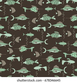 Cute seamless underwater texture design. Hand drawn cartoon style. Vector illustration