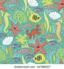Cute seamless with the underwater world