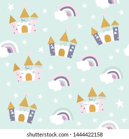 Cute seamless unicorn pattern for baby kids children, baby apparel, fabric, textile, wallpaper, bedding, swaddles with unicorn, stars