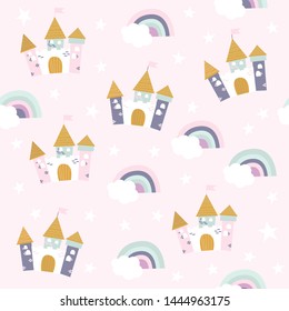 Cute seamless unicorn pattern for baby kids children, baby apparel, fabric, textile, wallpaper, bedding, swaddles with unicorn, stars