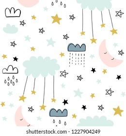 Cute Seamless Unicorn Pattern For Kids, Baby Apparel, Fabric, Textile, Wallpaper, Bedding, Swaddles With Unicorn